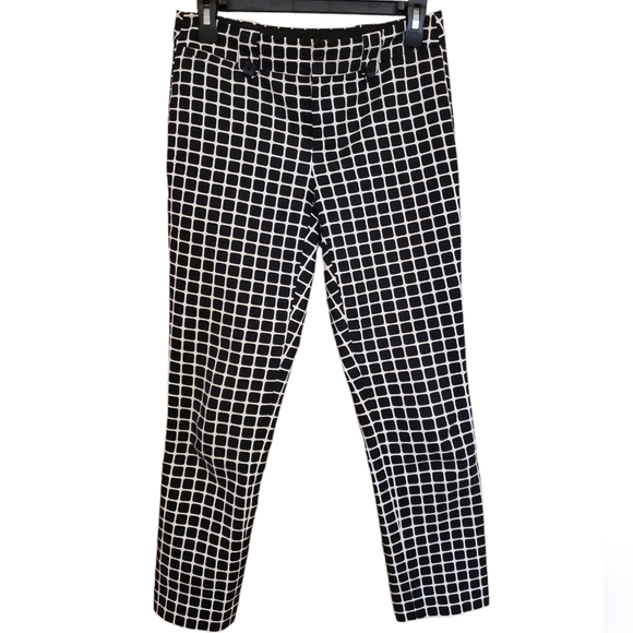 Banana Republic Women's Size 0 Martin Fit Black and White Checkered Trousers - Picture 2 of 8